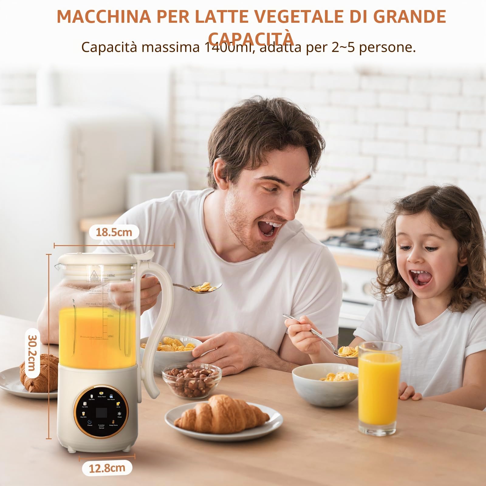 Macchina per Latte di Soia 1,4L, Macchina Automatica per Latte di Noci, con Impostazione di Ritardo, Autopulente, Schermo LED, per Preparare Latte Vegetale Fatto in Casa