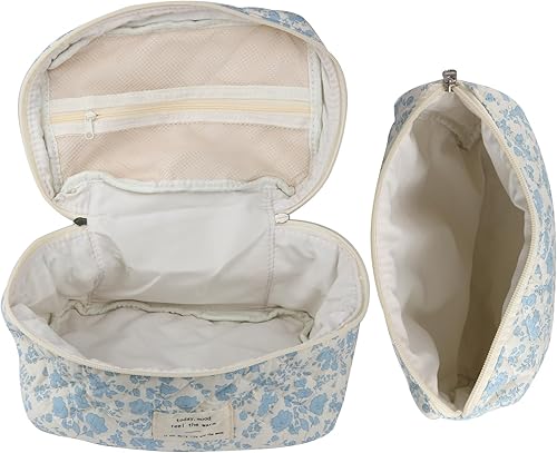 Miniatura 2 de NATINSA Linda bolsa de maquillaje para mujer (2 unidades), bolsas de cosméticos de viaje, bolsa organizadora de artículos de tocador florales de