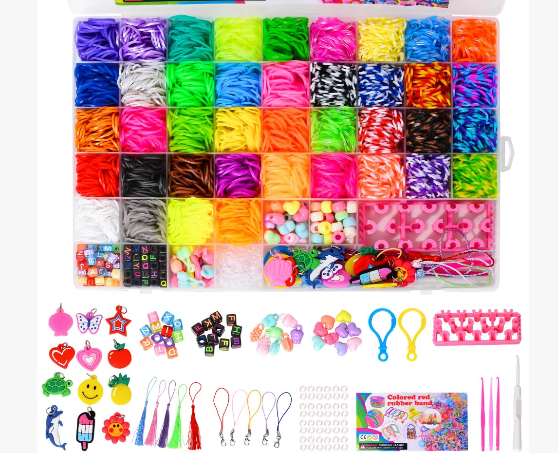 Noa Home Deco Loom Zestaw taśm Loom do samodzielnego wykonania, 5100 sztuk, kolorowe pętle, gumki, zestaw akcesoriów z zawieszkami i akcesoriami, DIY, prezent dla dzieci, chłopców i dziewczynek | Kolorowe pętle gumowe zestaw akcesoriów z zawieszkami i akc
