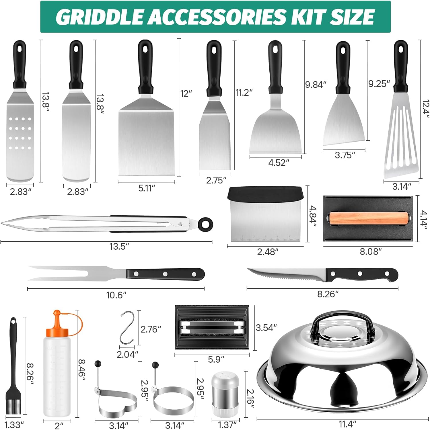45PCS Griddle Accessories Kit, Professional Flat Top Grill Tools Set with Spatulas, BBQ Skewers, Burger Press, Meat Fork for Outdoor Barbecue