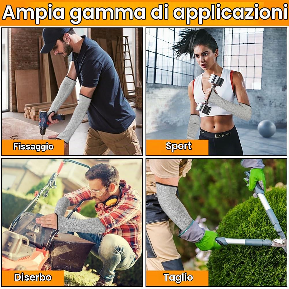 flintronic Maniche Resistenti al Taglio, 2pz(45CM) | Protettive Antitaglio Livello 5, Per Giardinaggio, Taglio Metalli, Riparazioni, Cucina, Toelettatura Animali Domestici