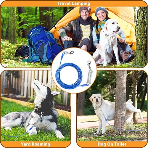 Miniatura 6 de Petbobi Cable de amarre para perros de 40 pies  Cable resistente para perro de hasta 120 libras, cable de metal para correa al aire libre con