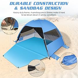 Large 4 Person Beach Tent - UPF 50+ Anti-UV, Easy Setup with Extended Floor & Mesh Windows, Portable for Camping Fishing (Blue)