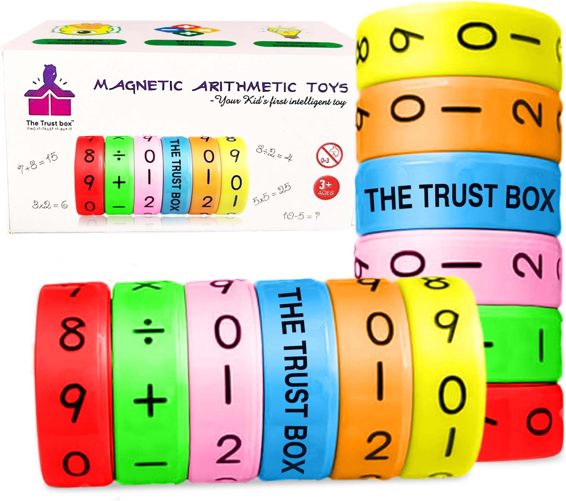 THE TRUST BOX Arithmetic Learning Magnetic Toy for Kids | Educational Toy for Kids with Numbers & Symbol | Multicolor Magnetic Blocks for Kids | Puzzle Games for Kids | Kids Game Set of 2 (12 Pieces)