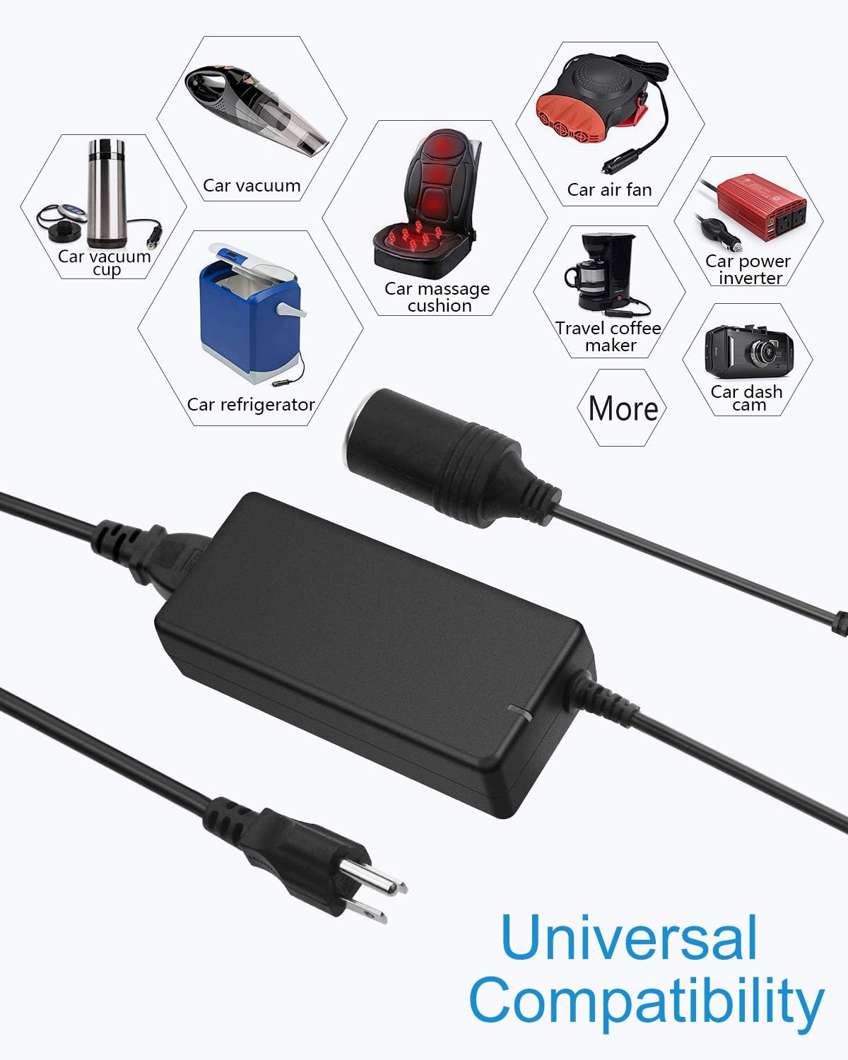 ALITOVE AC to DC Converter 110V to 12V 8A, 120V to 12V Power Supply Cigarette Lighter Adapter to Wall Plug AC to DC Adapter for Small Car Vacuum Air Pump Cooler Massager and Other Devices Under 96W