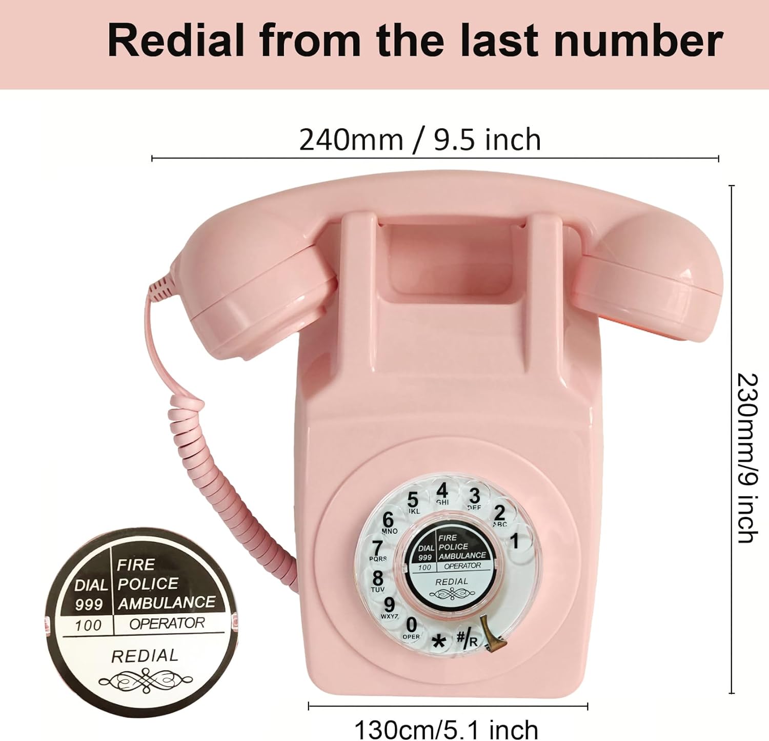 Retro Landline Telephone, Artisam Classic Corded Wall Phone, Vintage Old Fashion Wall Mount Rotary Dial Phone with Redial Function for Home Office Hotel School