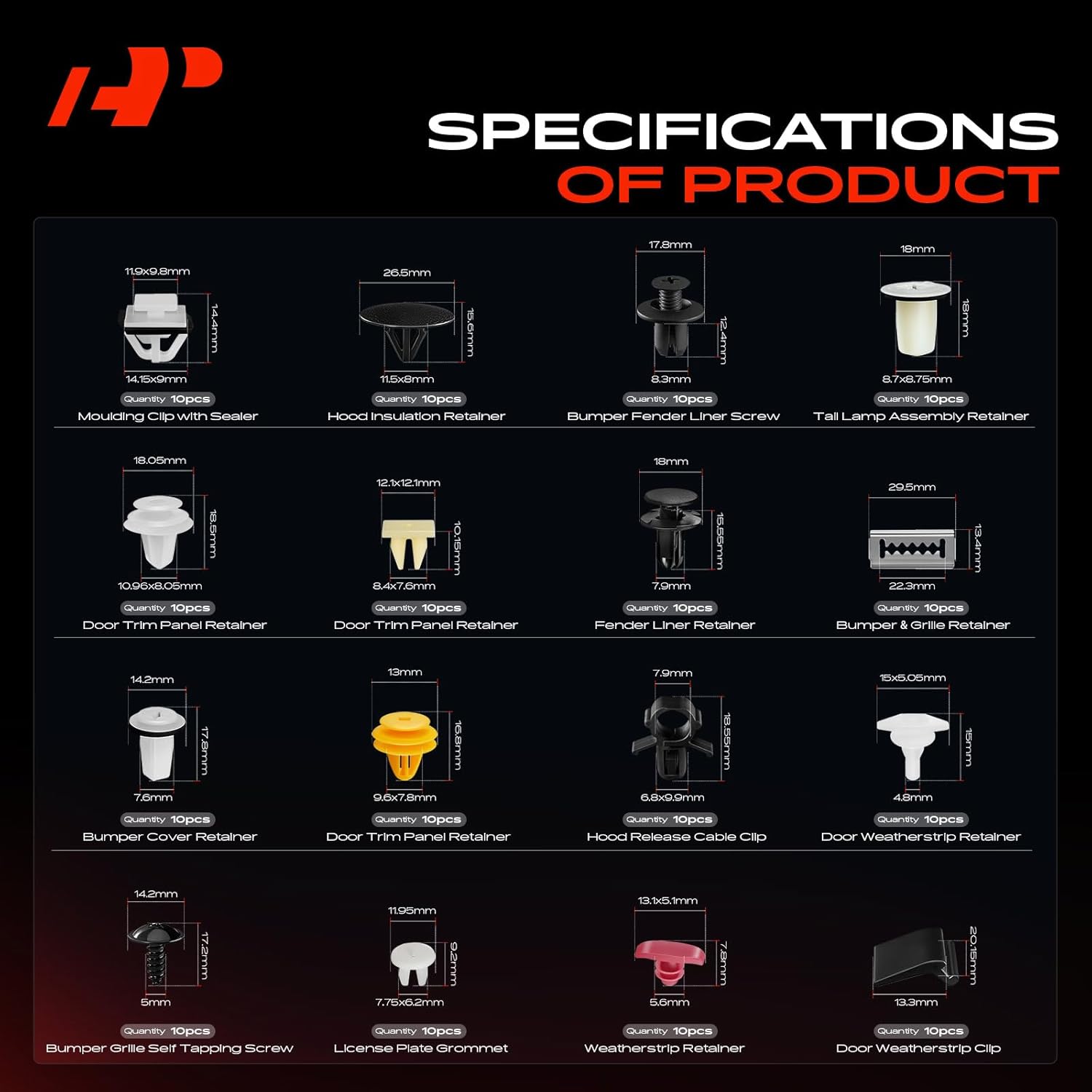 A-Premium 320 PCS 32 Sizes Car Retainer Clip Kit Compatible with Hyundai Santa Fe 00-06 Fender Liner Push Sizes Trim Panel Retainer Auto Push Pin Plastic Rivet Fastener Replacement Set, w/Removal Tool