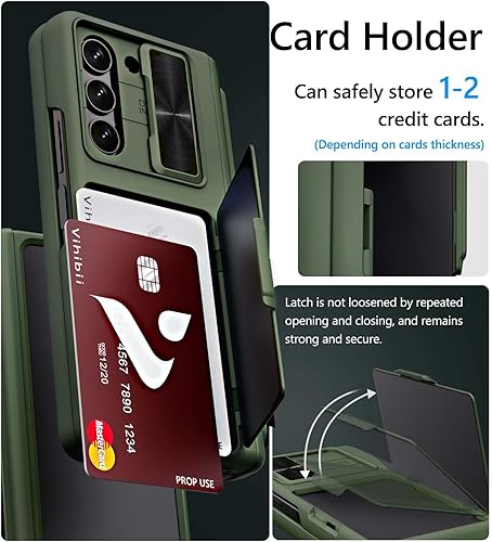 Miniatura 3 de Vihibii Funda para Galaxy Z Fold 5 con tarjetero y soporte para bolígrafo S, protección de bisagra, cubierta de cámara deslizante y protector de