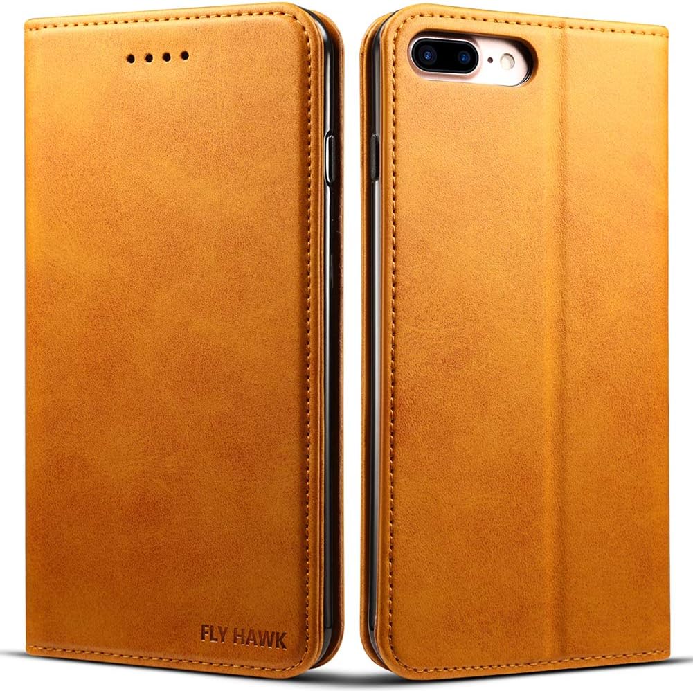 FLY HAWK Wallet Case Compatible iPhone 8 Plus/iPhone 7 Plus, Premium PU Leather Wallet Case Flip Folio [Kickstand Feature] with ID&Credit Card Pockets for iPhone 7 Plus/ 8 Plus 5.5 inch Khaki