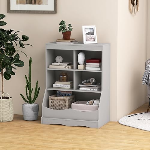 Miniatura 8 de HONEY JOY Organizador de almacenamiento de juguetes para niños con estantería, armario de almacenamiento de organización de 4 compartimentos con