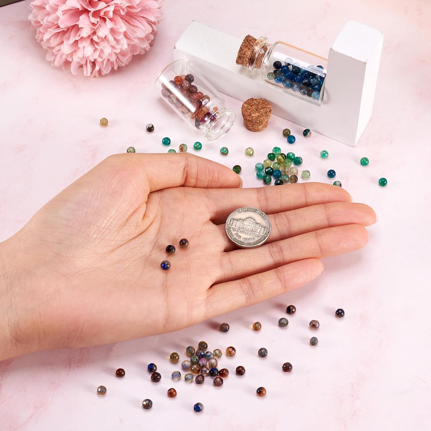 Beadthoven 280pcs 4mm Agate Gemstone Beads Faceted Round Healing Crystals Natural Stone Mixed Color Loose Spacer Beads for Jewelry Making Bracelet Necklace Earrings DIY Crafts - Image 6