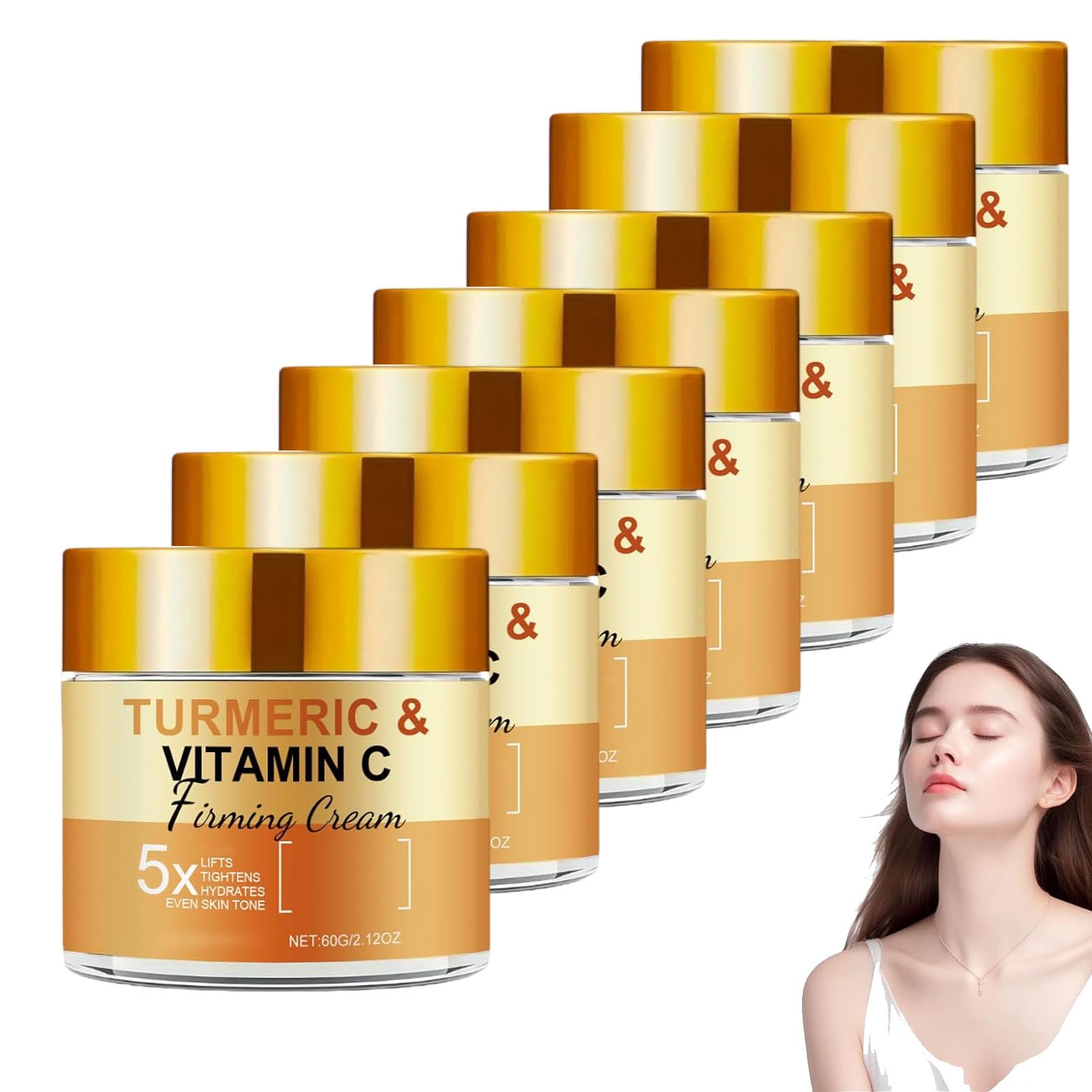 Crema viso con curcuma e vitamina C, idratante viso curcuma per macchie marroni, rughe e tinture irregolari, crema schiarente anti-invecchiamento con curcuma, crema (7PCS)