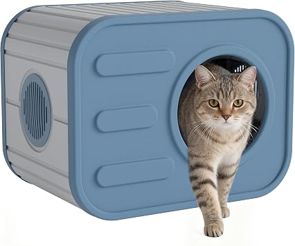 Cat House for Indoor & Outdoor Cats, Resin Weatherproof Cat House with Camera-Shaped Design, Ventilated Spacious Assemble Easily for Home & Yard Blue Blue