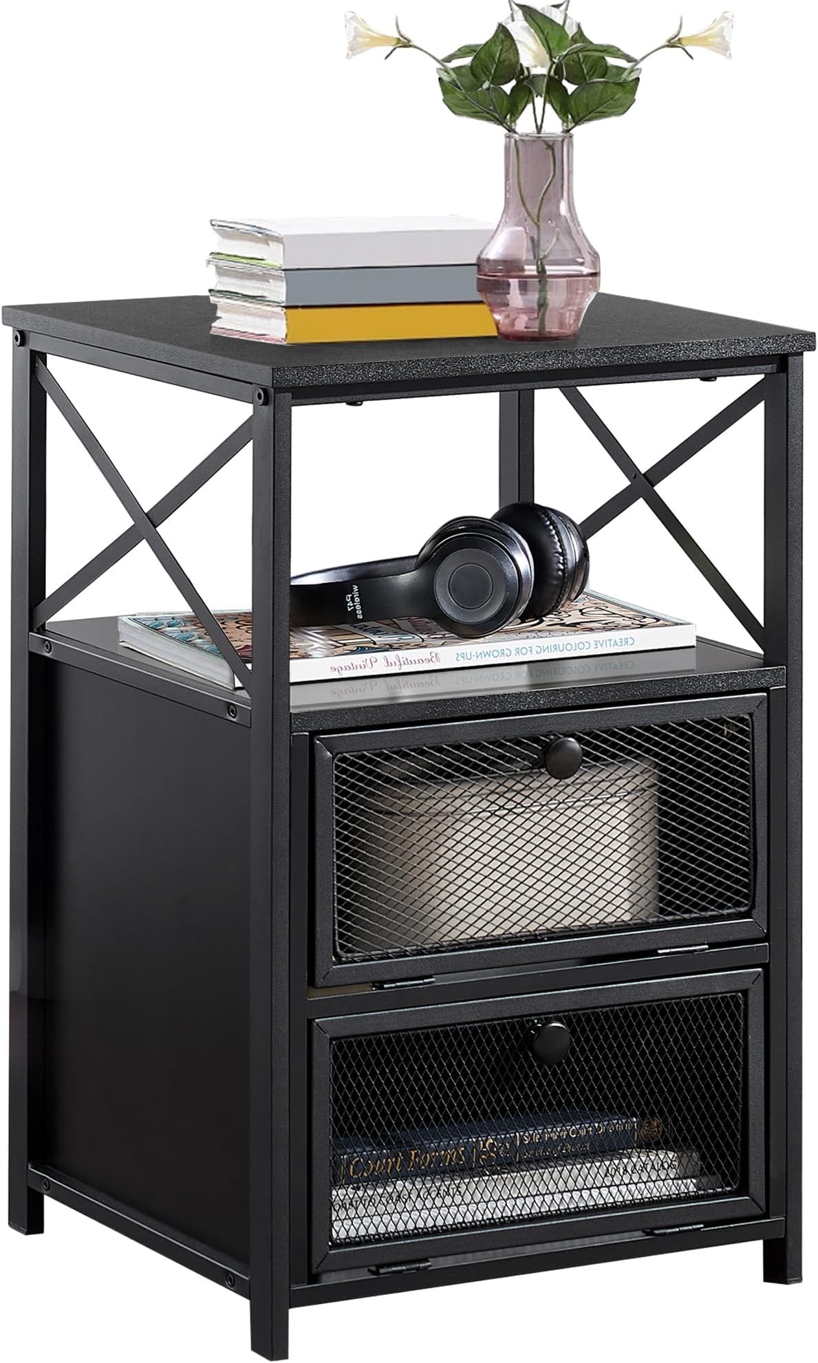 VECELO Modern Night Stand Side Table for Bedroom, Nightstand with Drawer, Set of 1, Black