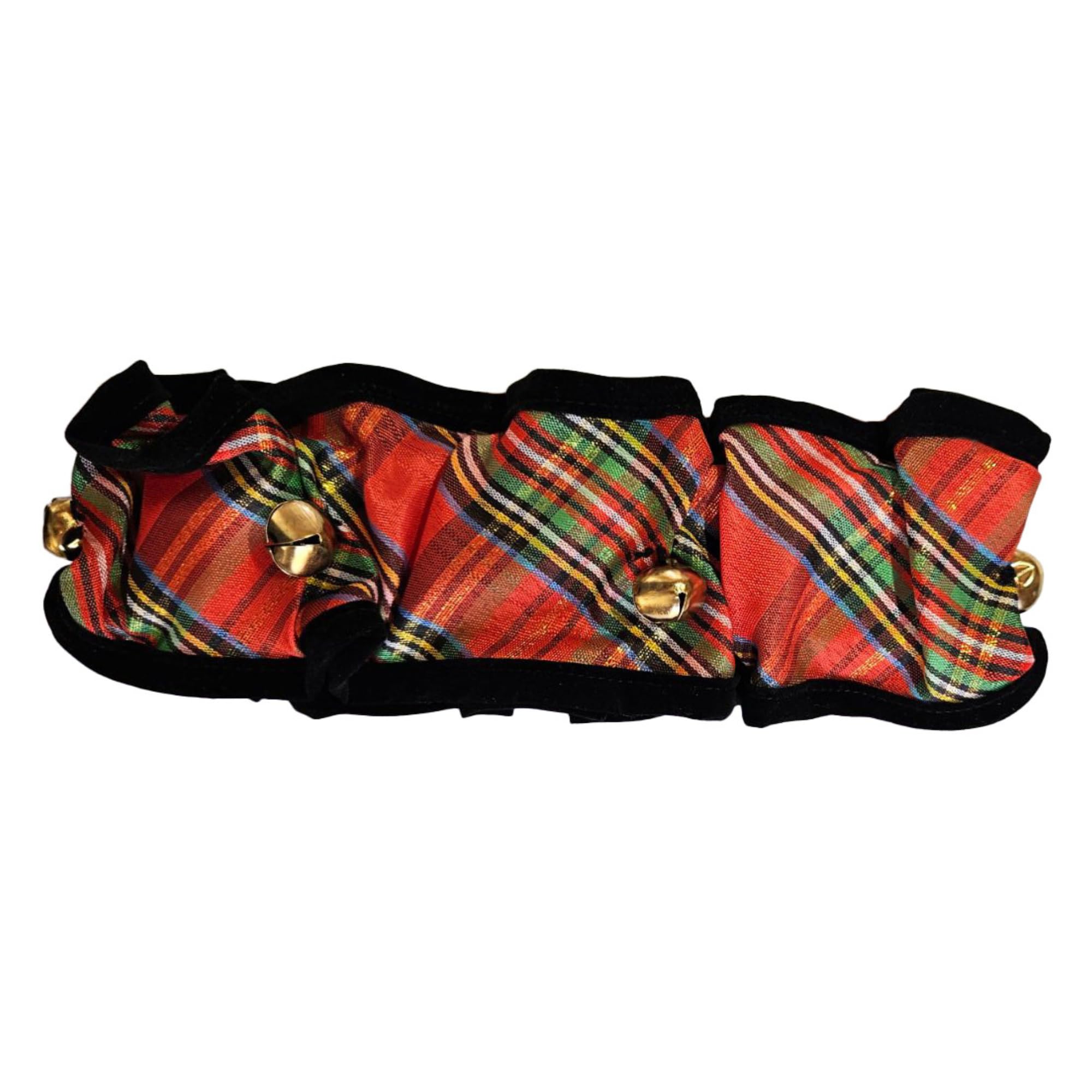Huxley & KentRuff Pet Scrunchy | Shiny Christmas Plaid (Medium) | Festive Christmas/Holiday Neckwear for Dogs/Cats | Fun Stretchable Costume Accessory | Soft Collar with Bells