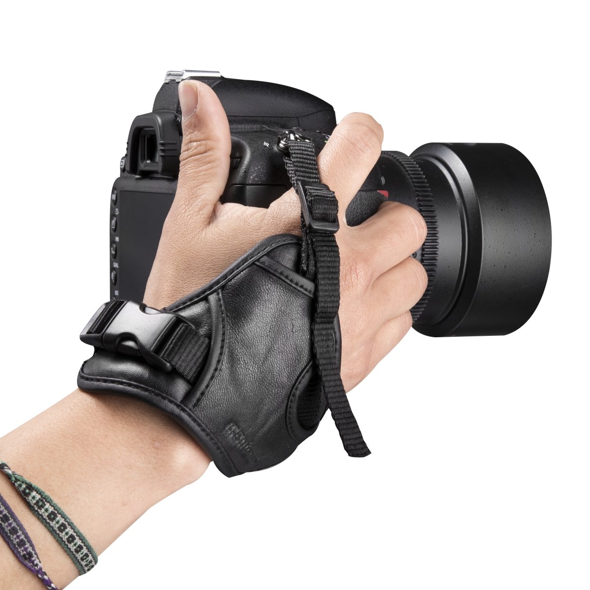 Mantona First Class Leder-Handschlaufe/Handgriff (mit Klickverschluss), Schwarz, 43g