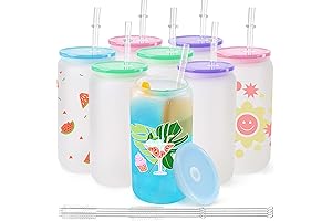 Subtle Frost 8OZ Sublimation Glass Cup Blanks with Acrylic Lids