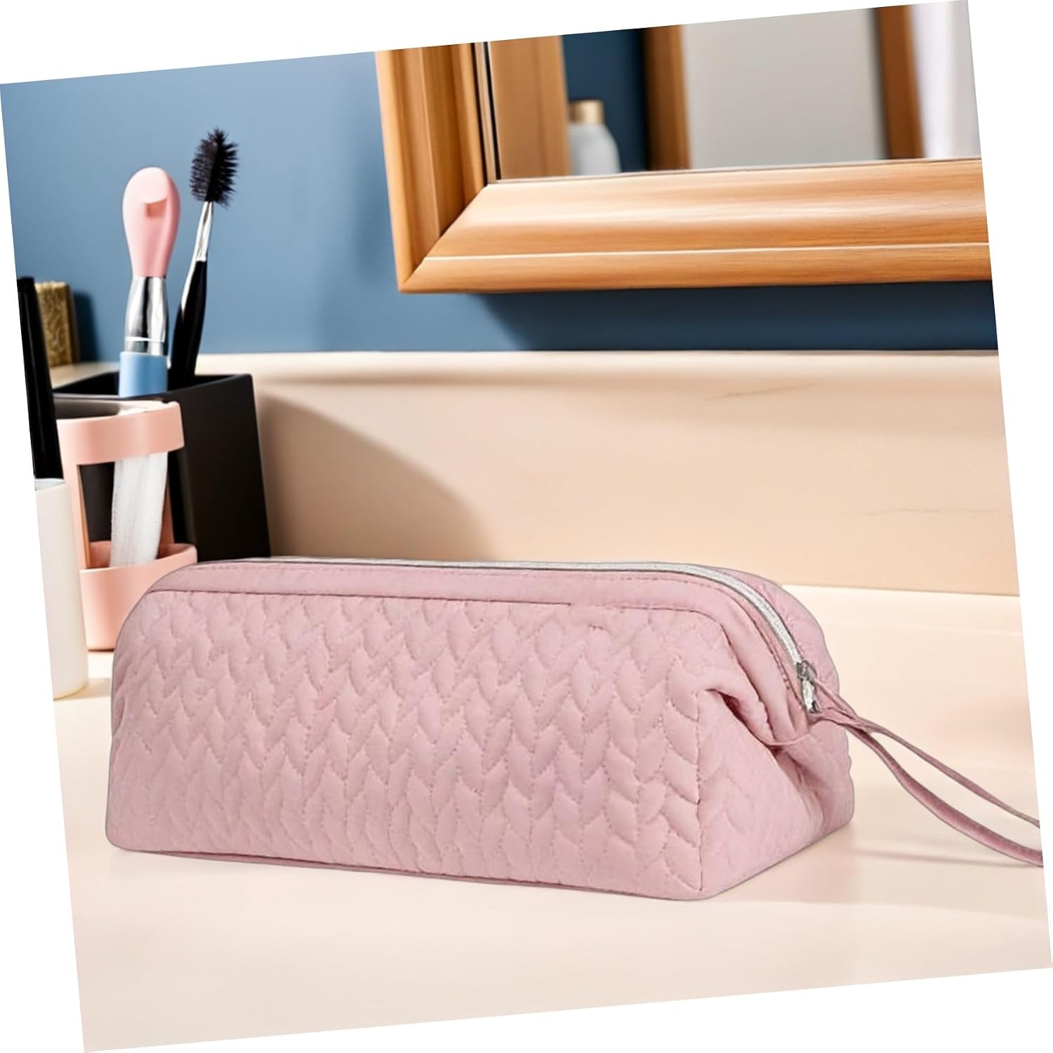 Hair Dryer Storage Bag and Hairdressing Tool Organizer Pouch for Travel, Pink Multifunctional Blow Dryer Carrying Case with Cosmetic Compartment for Hair Iron and Accessories