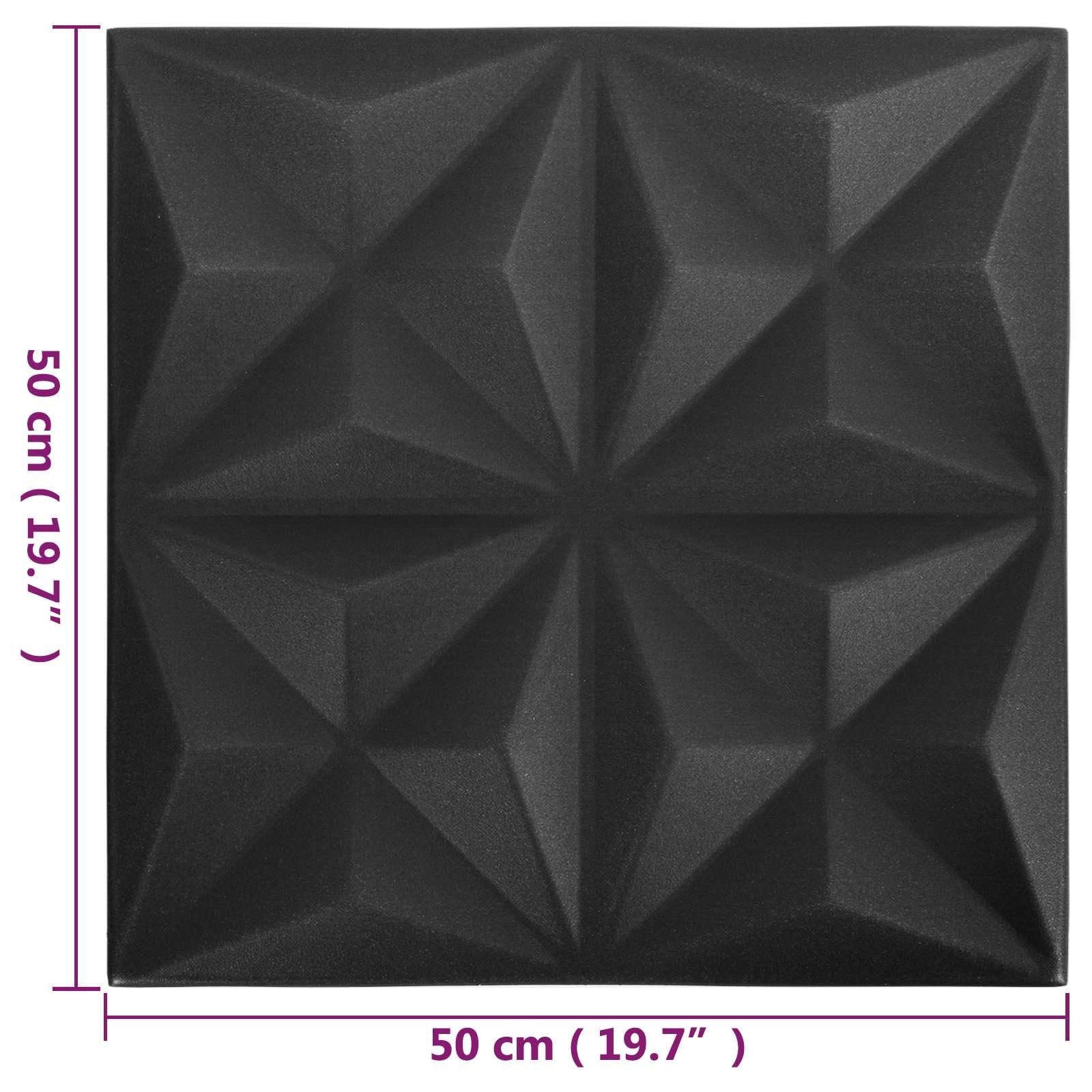 Panele ścienne 24 sztuki origami czarne 50 x 50 cm pianka XPS | Lekki materiał, "zrób to sam", do sypialni i salonu, łatwy w pielęgnacji suchą szmatką