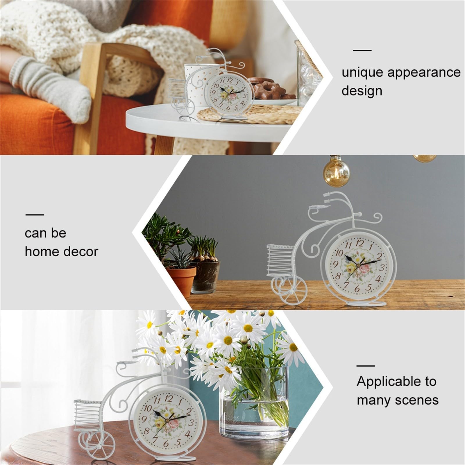 Gadpiparty Reloj de Mesa Decorativo Europeo Silencioso, Metal y PVC Blanco