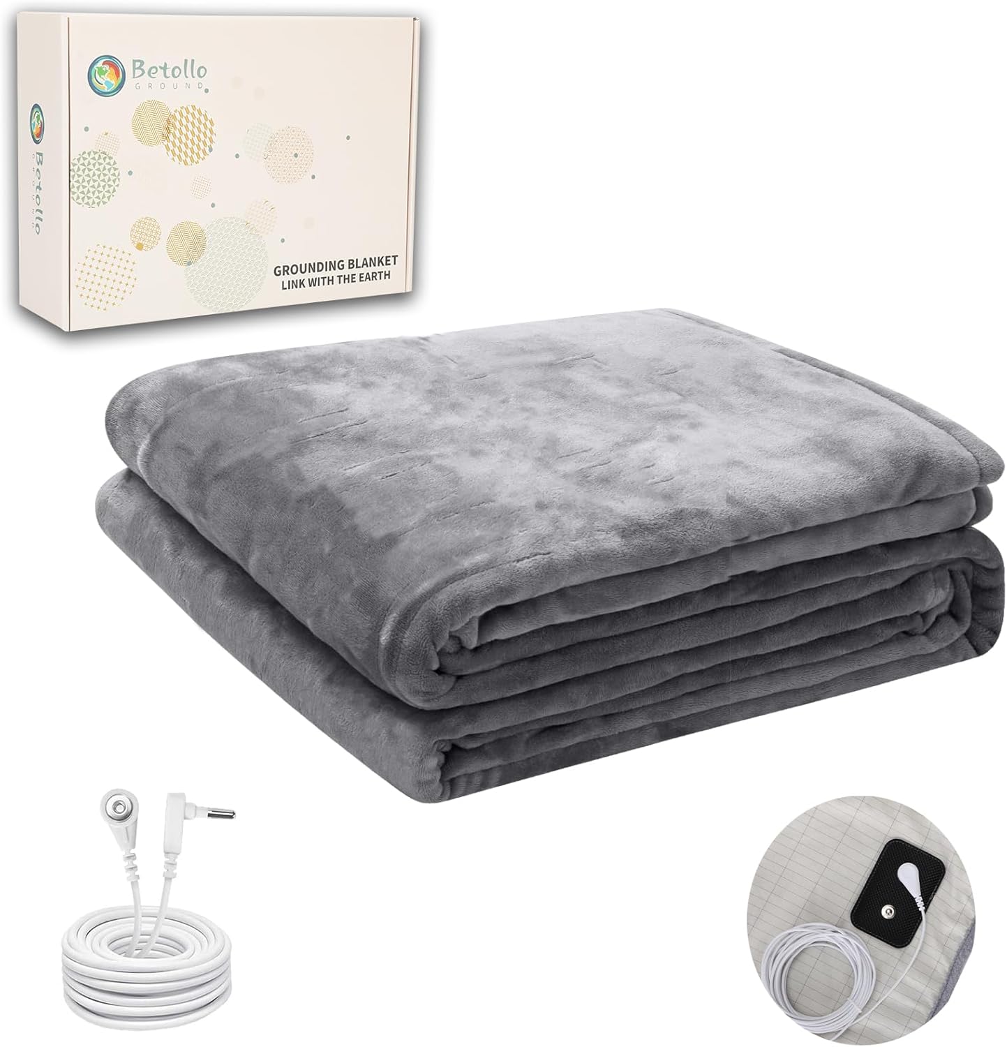 50 * 60 Inch Grounding Blanket for Pain Relief, Improved Sleep, Flannel Grounding Rugs, Bedding That Connects to The Earth. Summer and Autumn, Conductive Silver Fibre. Includes 15ft Grounding Wire.