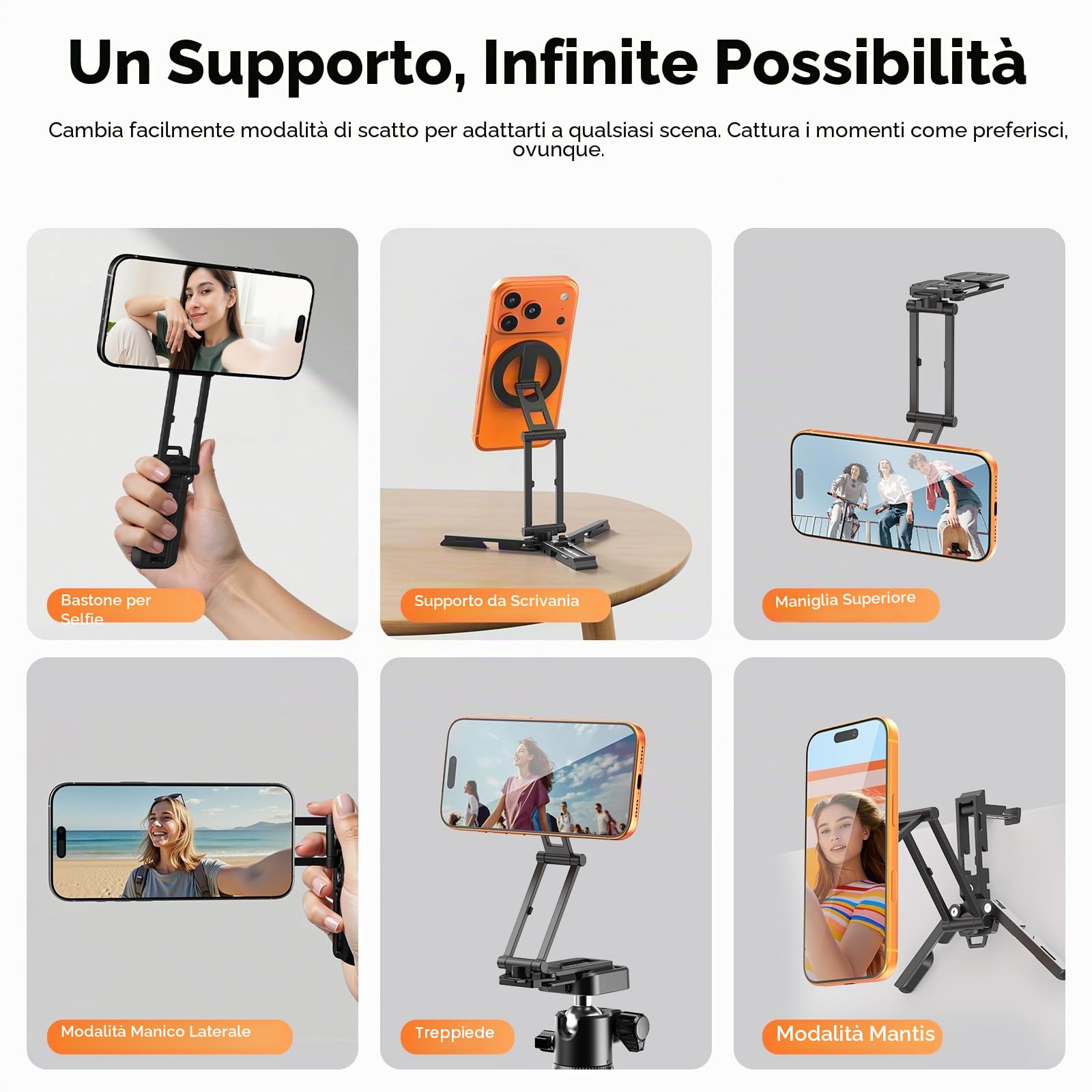 ULANZI Treppiede magnetico per cellulare, in alluminio, reversibile, pieghevole, compatibile con Uka e Arca, treppiede con 2 scarpe fredde, bastone per selfie per iPhone