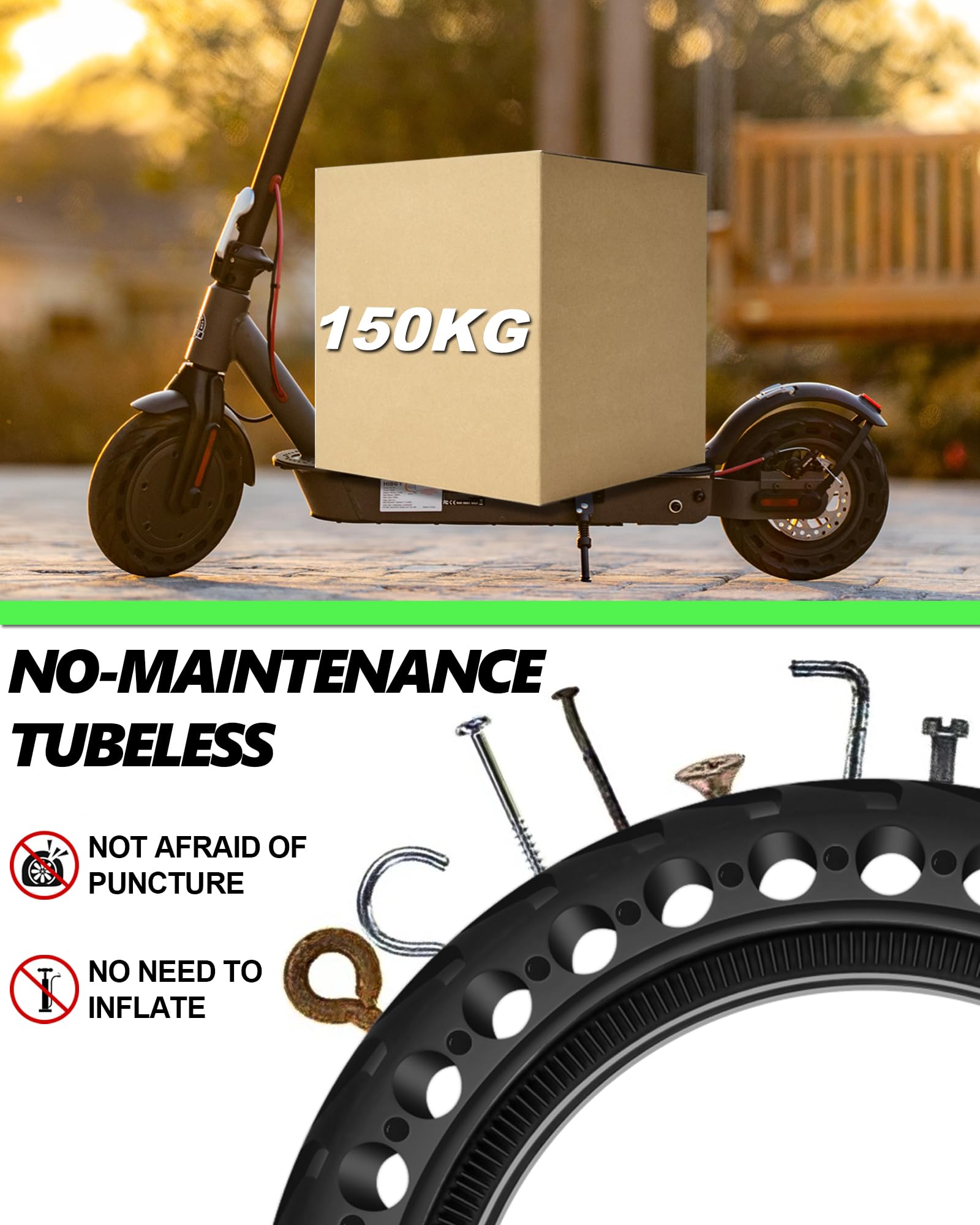 2 Stück E-Scooter Vollgummireifen 50/75-6.1 (8 1/2 x2), Kompatibel mit Soflow SO4/SO3, Xiaomi 3/3 Lite/M365/Pro 2, Hiboy S2 | Airless; Pannensicher; Wartungsfrei; Felgengröße zuerst prüfen