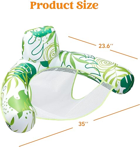 Miniatura 6 de Sloosh Sillas flotantes de piscina para adultos, paquete de 2 sillas flotantes de agua, sillas inflables de piscina con reposacabezas para adultos,