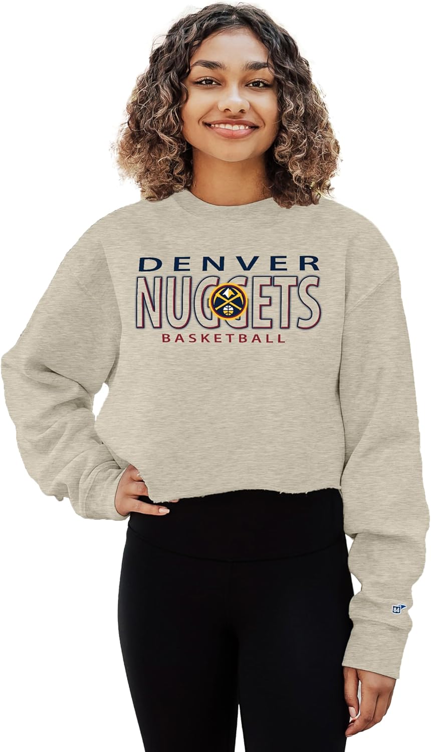 Blue 84 NBA womens Nba Officially Licensed Women's Cropped Crewneck Sweatshirt Oatmeal