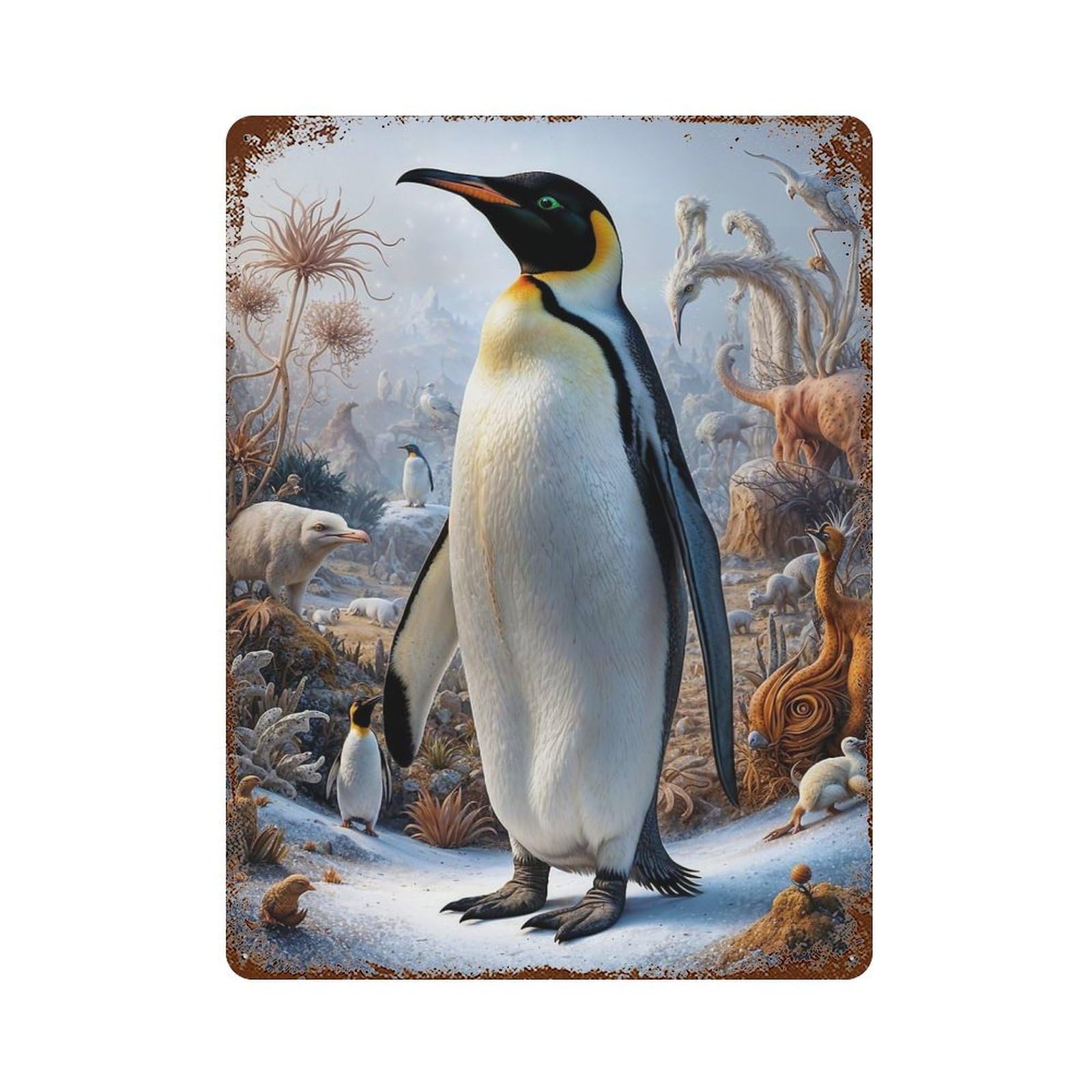 Surreal Penguin Safari Retro Metal Sign 15.7"x11.8", for Garage, Bar And Workshop Decor, Shabby Chic Decor