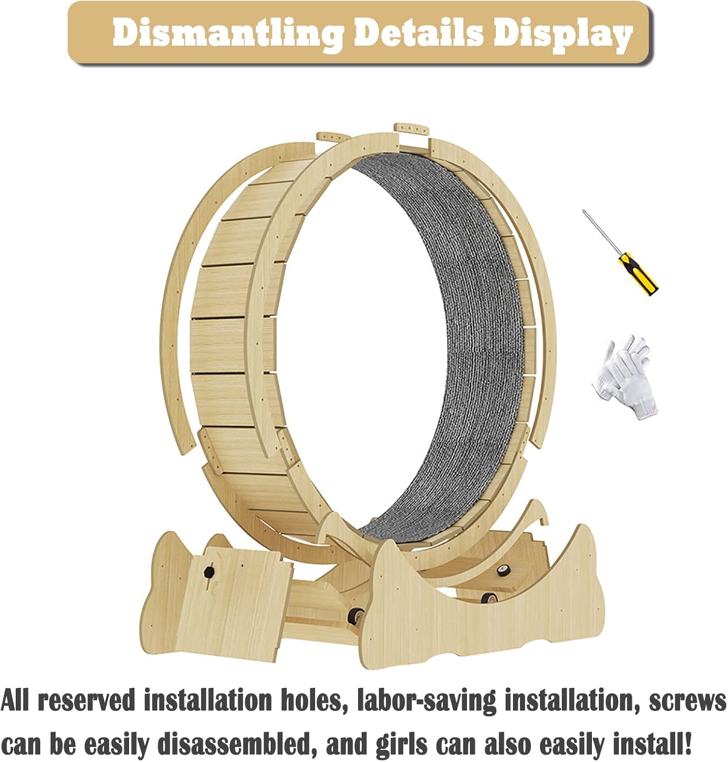 Cat Running Wheel Cat Wheel Round Wheel Style Cat Exercise Wheel Cat Toys,Kitten Toys, Indoor Cat Toys CAT Exercise Wheel with Carpet Runway (93×32×15cm, Wood Color)