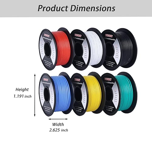 Miniatura 7 de Cable eléctrico trenzado de 22 AWG de 360 pies, cable de silicona flexible de calibre 22, 6 colores (rojo + negro + amarillo + azul + blanco + verde