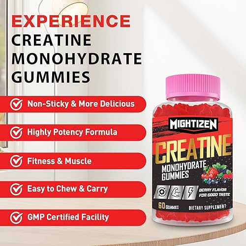 Miniatura 5 de Creatina para hombres y mujeres, gomitas de monohidrato de creatina, monohidrato de creatina por porción con taurina y vitamina B12,