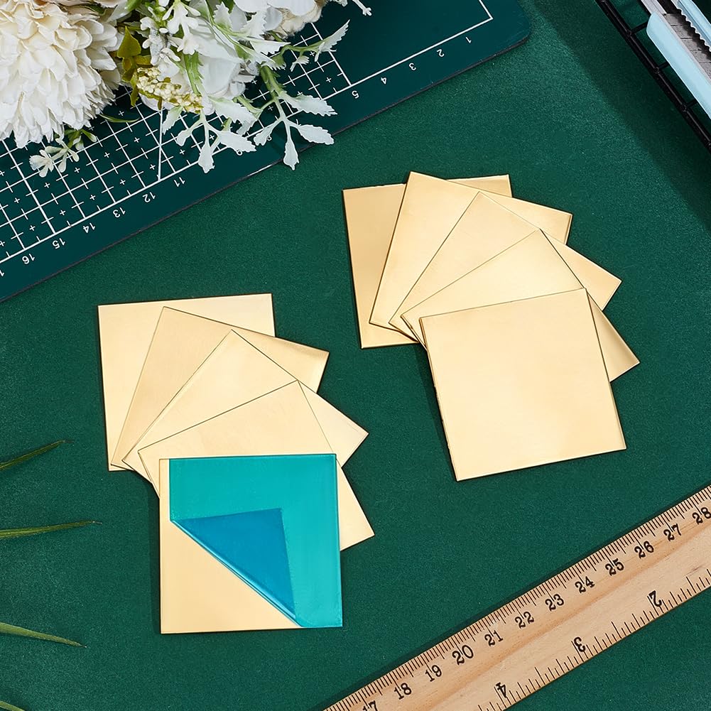 PH PandaHall 10pcs Brass Sheet 2"x2" Square Solid Brass Plates 0.5mm 24 Gauge Thick Raw Unplated Metal Sheets for Jewelry Making Engraving Stamping Crafting Home Improvement DIY Projects