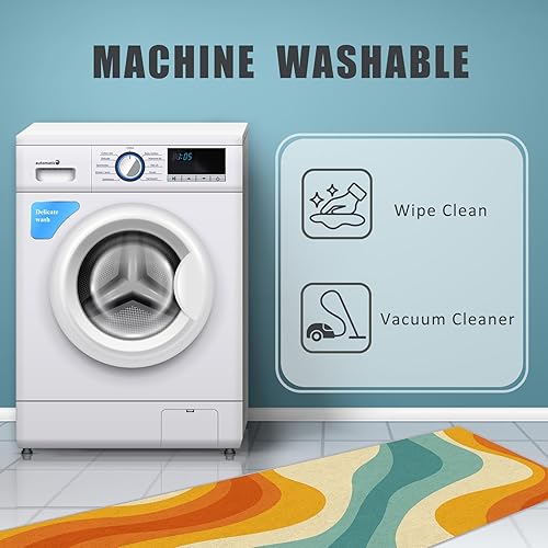 Miniatura 7 de Retro Runner Rug 3x9 - Hallway Runner Rug Abstract Swirl Boho Groovy 70s Pattern, Non Slip, Washable, Retro Home Decor Carpet for Kitchen, Entryway,