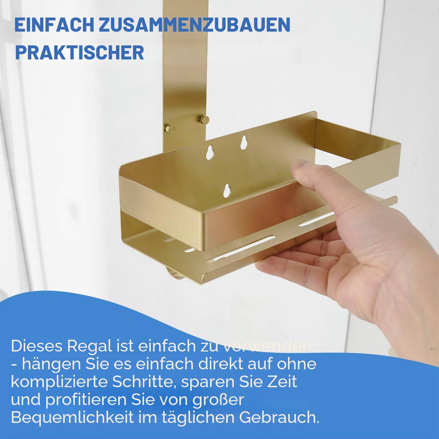 Duschablage zum Hängen Gold, Duschablage 0hne Bohren aus Edelstahl SUS304, Shampoo Duschgel Halterung für Dusche