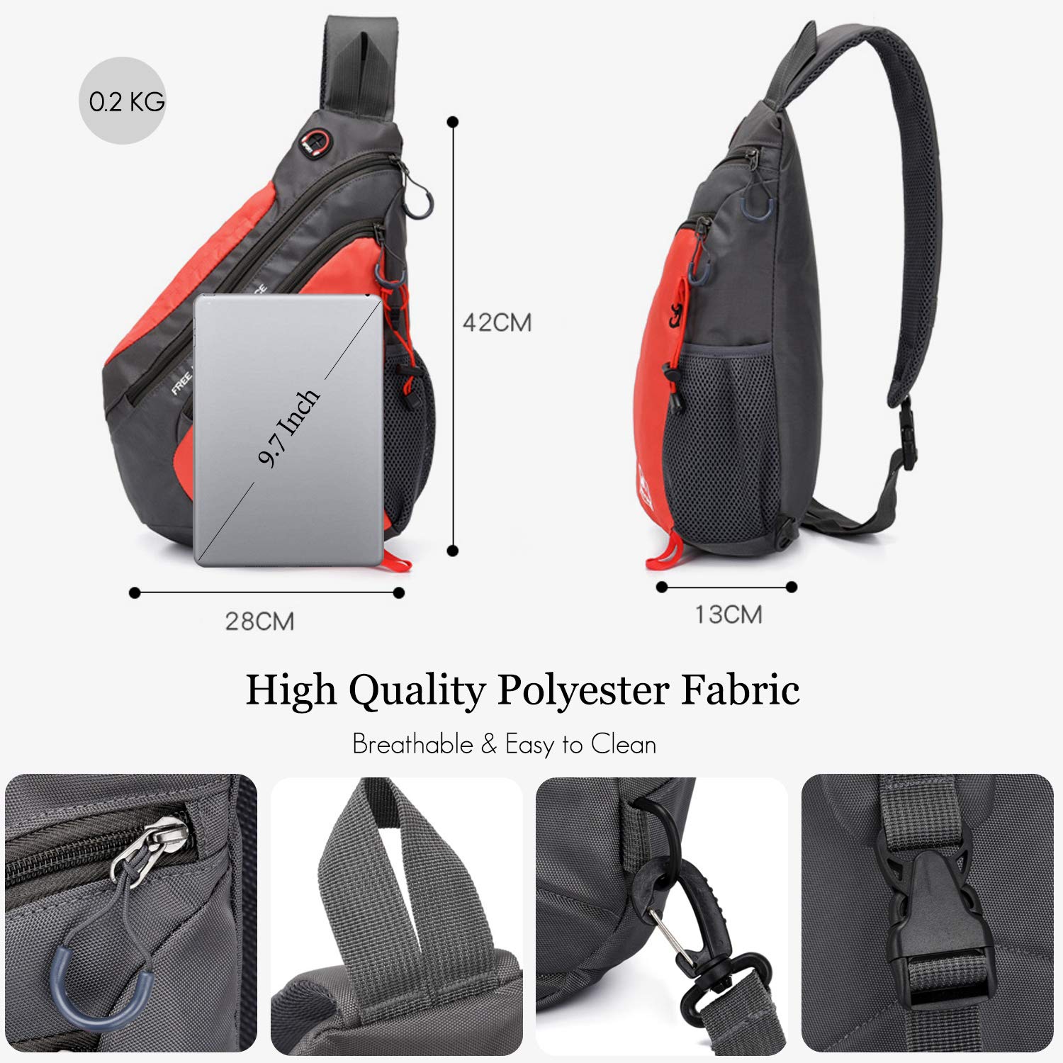 FANDARE Léger Sac de Poitrine Sling Bag Sacoche Bandoulière pour Homme Femme Durable Polyester