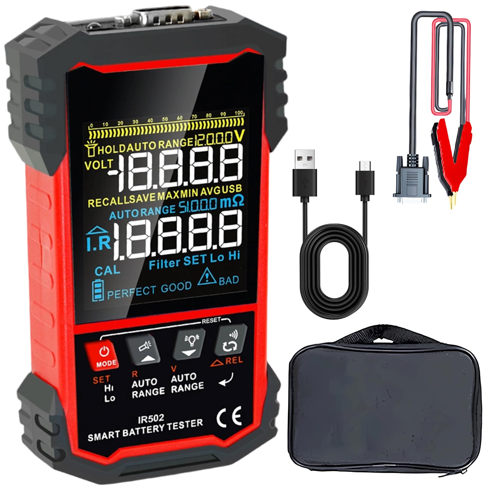 Monitor di salute della batteria per batterie al litio acido Tensioni precise Misurazione della resistenza interna Design ergonomico Tester batteria per professionale