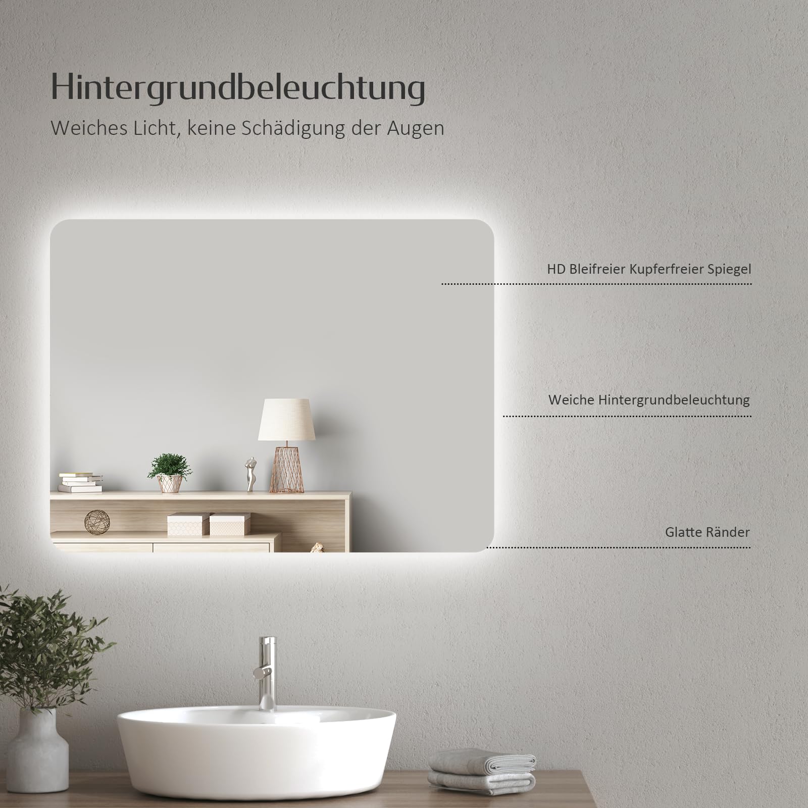 EMKE Badspiegel mit Beleuchtung 40x60cm, Badezimmerspiegel mit Beschlagfrei, 2 Lichtfarbe Warmweiß/Kaltweiß, Kippschalter, IP44 energiesparend Explosionsgeschützte Spiegel