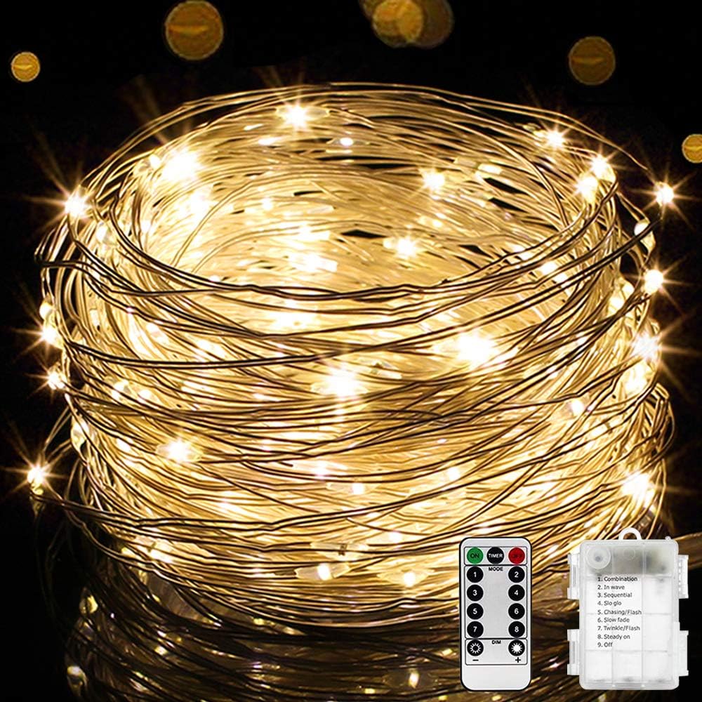 LED Fairy Lights, Fairy String Lights Warm White Waterproof Christmas Lights with 8 Modes Remote Control Battery Operated Fairy Lights for Indoor Outdoor Wedding Party Bedroom (66ft 200LEDs)