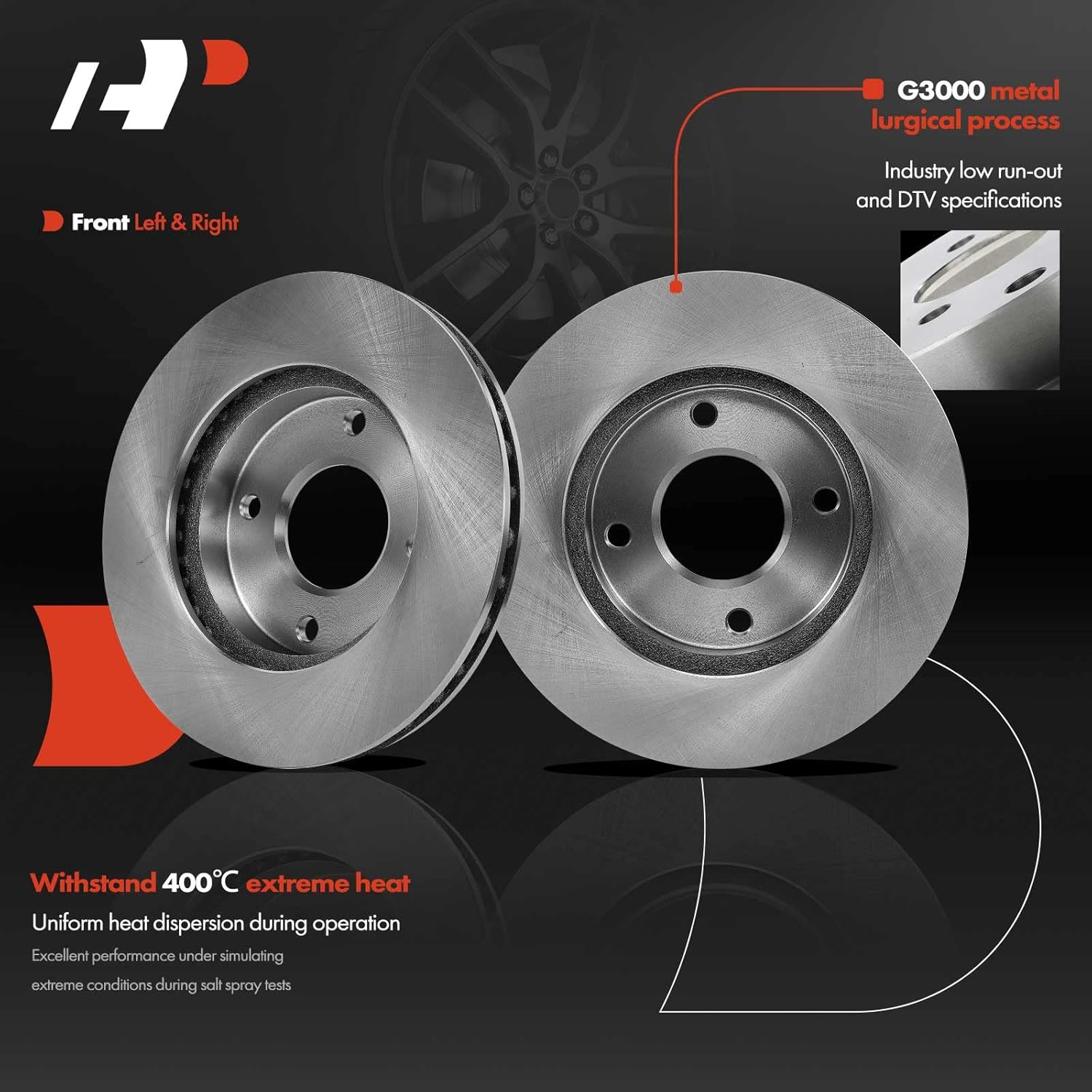 A-Premium 10.10 inch (256.6mm) Front Vented Disc Brake Rotors + Ceramic Pads Kit Compatible with Select Nissan Models - Sentra 2000 2001 2002 2003 2004 2005 2006, with Rear Drum, 6-PC Set