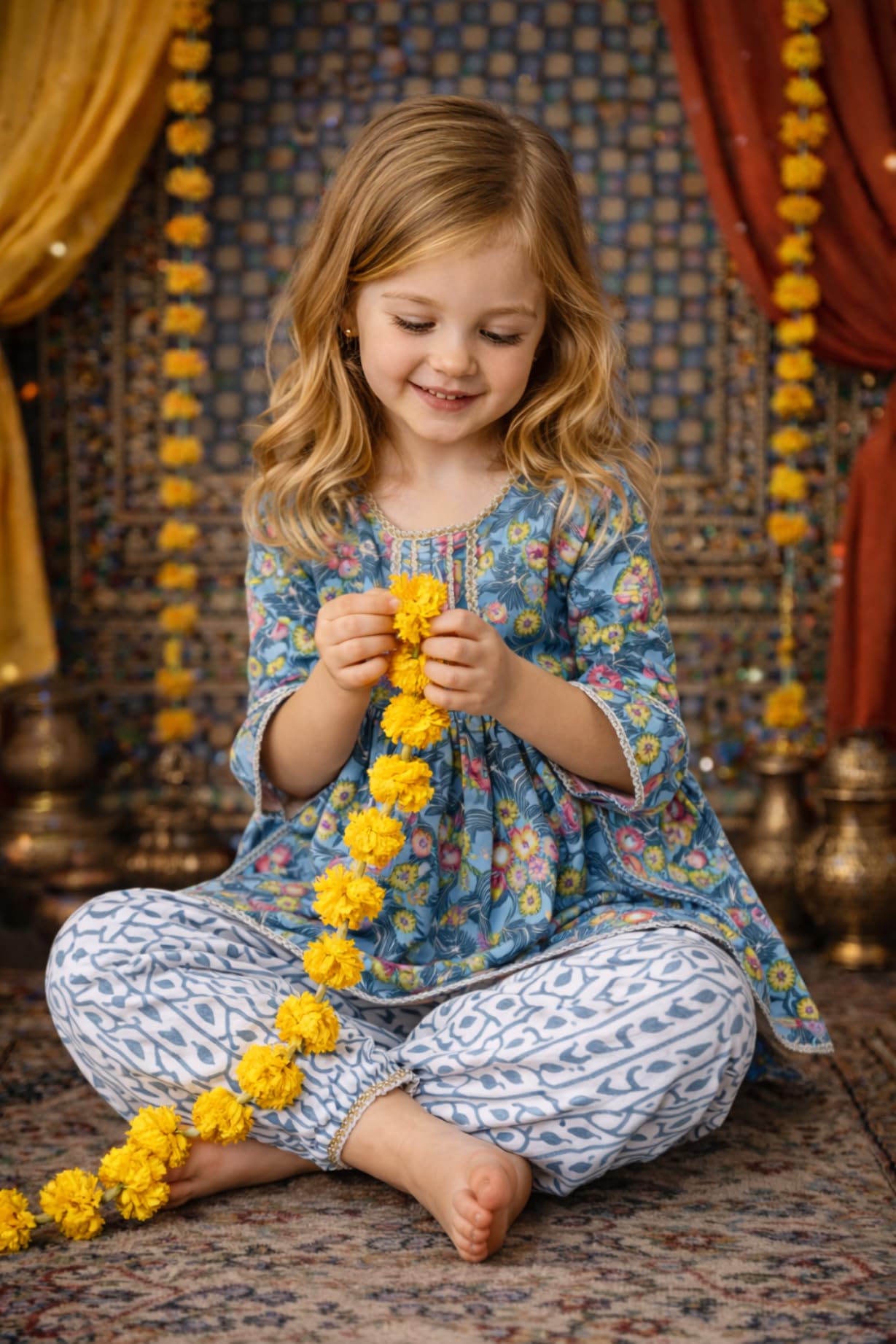 Arshia Fashions Baby Girls Ethnic Kurta Salwar Set | Cotton Traditional Indian Outfit for Kids | Floral Printed Kurti with Salwar 3