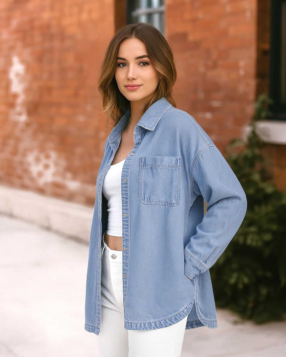 HISEA Denim Shirt Women, Jean Shirts for Women, Oversized Denim Shirt for Women, Jean Shacket with Long Sleeves for Winter - Image 5