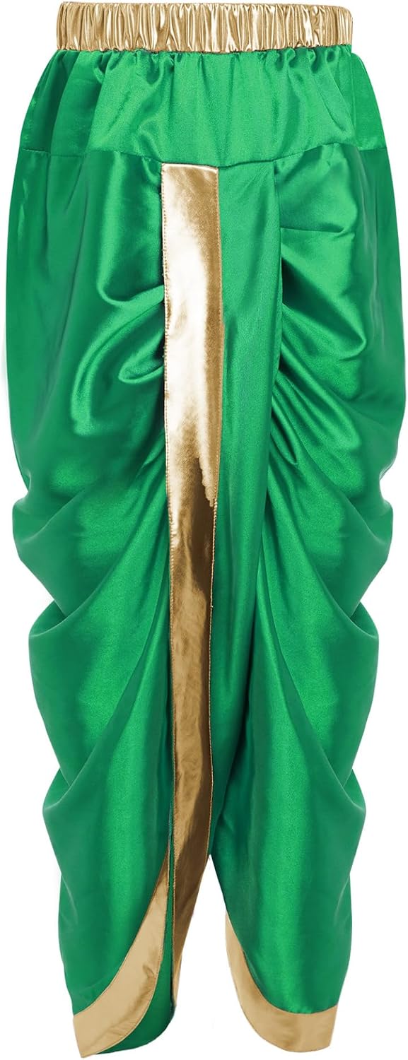 Kids Boys Satin Indian Dhoti Pants Metallic Elastic Waist Hippie Dance Harem Draped Baggy Yoga Trousers