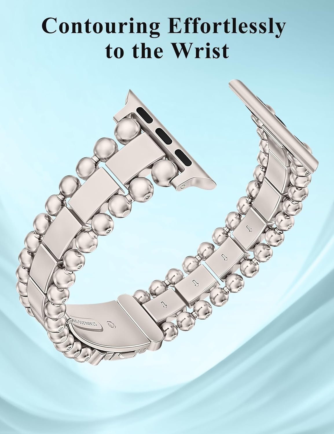 TOYOUTHS Beaded Bracelet Compatible with Apple Watch Bands 38/40/41/42/44/45/46/49mm Women, Dressy Fancy Stainless Steel Metal Elegant Jewelry Strap for iWatch Series 11 10 9 8 7 6 5 4 Ultra/SE 3 2 1 - Image 4