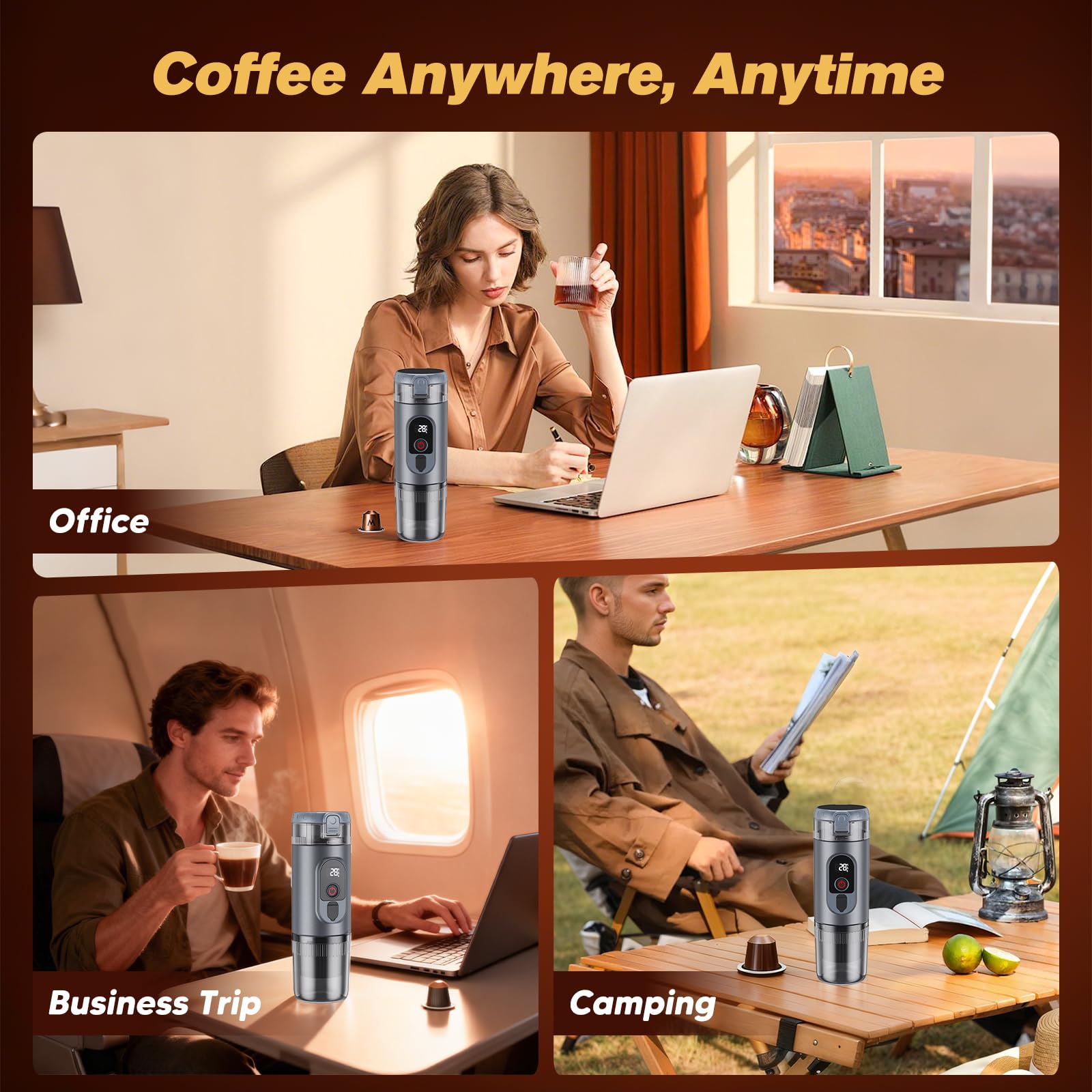 Macchina da caffè portatile 2 in 1 con batteria da 7650 mAh, pressione di 20 BAR, estrazione a caldo/freddo, per capsule e caffè macinato, portatile per ufficio, viaggi e campeggio (Grigio)