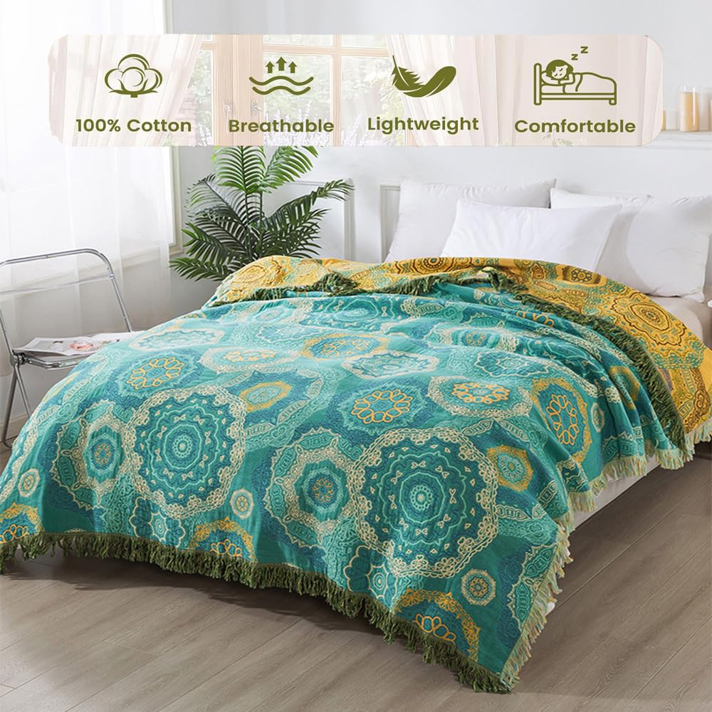 Copriletto Boho 100% Cotone, Confortevole, Biancheria da Letto di Alta qualità, Stile Rustico, Versatile Coperta per Divano E Letto, Perfetto Equilibrio tra Calore Melograno,C,150x200CM