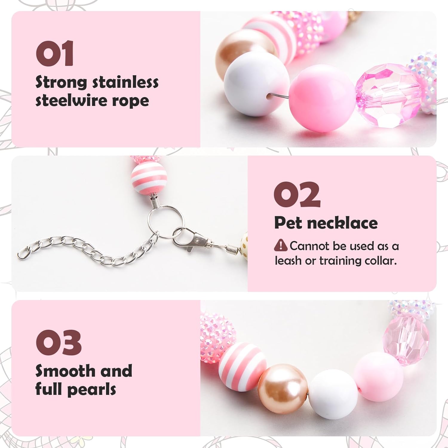 Evoolyn Pink Cowboy Beaded Dog Collar with 4 Interchangeable Western Charms-20mm Chunky Dog Necklace for Small to Large Dogs Adjustable 14-18 Inch for Party & Photo (Pink, XL)