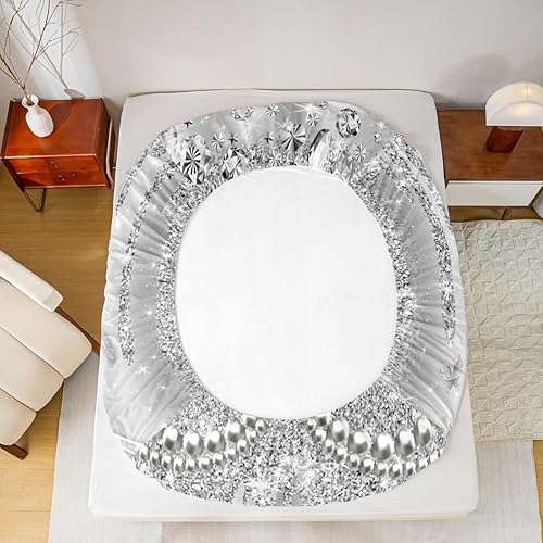 Miniatura 6 de Juego de sábanas de París, tamaño King, juego de ropa de cama de 4 piezas con purpurina plateada y diamantes para decoración de habitación de niños