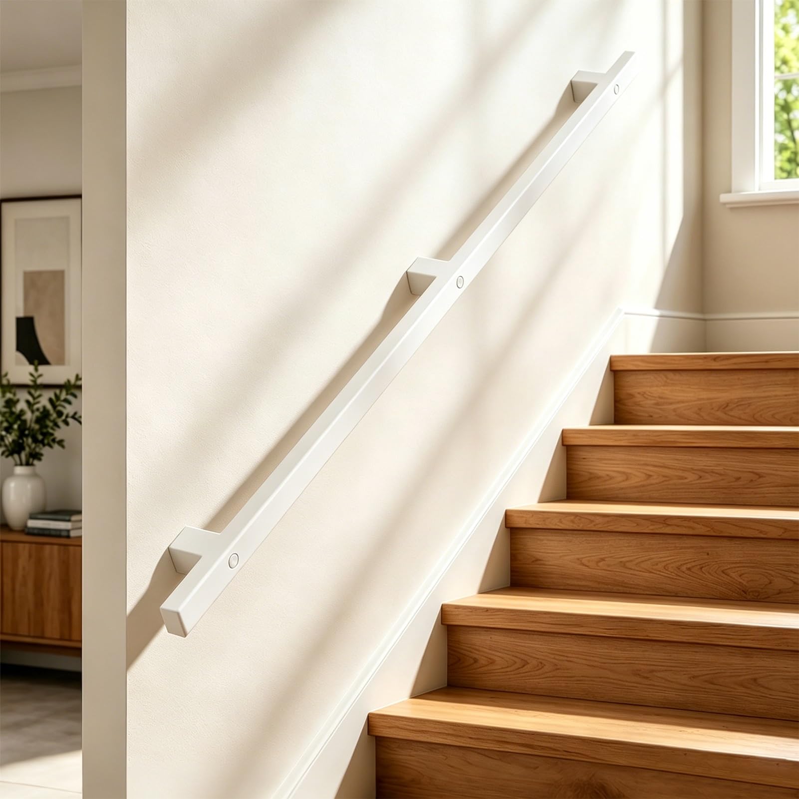 Drsyffsup One Color Modern Handrail For Stairs - Complete Kit. 30Cm-600Cm Metal Staircase Banister Railings, Wall Mounted Non-Slip Grab Bar Safety Support Rod, White(13Ft/390Cm)